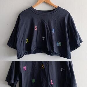 Astro World Spell Out Wish You Were Here Cut-Off Cropped T-Shirt Size L Large